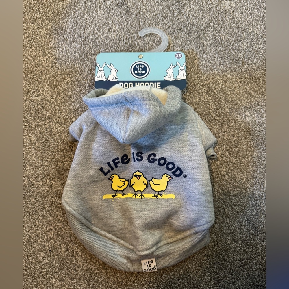 New Life is Good Chicks Easter Spring Gray Dog Hoodie Extra Small XS